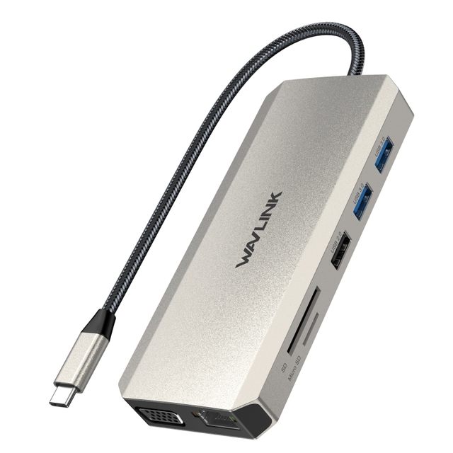 High Quality WAVLINK WL-UMD301 12 in 1 Multi-port Adapter 2*HMI+1*VGA Triple Display USB-C Hub Dock Station USB HUB