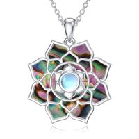 Collier pendentif en coquille d'ormeau avec fleur en or rose