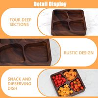 Plateau de service créatif pour noix, bonbons et amuse-gueules, 4 compartiments divisés, empilable, plateau en bois pour fruits secs et en-cas