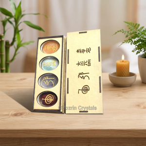 Rozrin Crystals Feng Shui Gemstone Set Engraved Carved Circle Stones Handmade Art Collectible Gift <b>Box</b> Get Online Fine Quality - Product Image 3