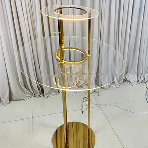 Porte-fleurs en métal grand-père de luxe Pièce maîtresse LED dorée Décoration de table de mariage - Product Image 2