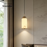 Lámpara Colgante de Cobre Estilo Dinastía Song con Pantalla de Vidrio, Luz LED de Inspiración China Moderna y Vintage para Dormitorios y Barra de Bar