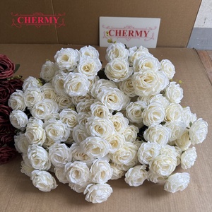 DC206 Chermy Bouquet di 9 Rose Artificiali Bianche e Bordeaux, Rose Finte per Bouquet da Sposa, Decorazione Floreale per Casa - Product Image 3