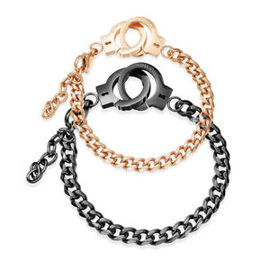 Heißer verkauf custom modische schwarz gun und rose gold überzogen handschellen paar armband - Product Image 1