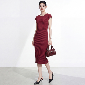Vestidos Elegantes Vintage de Alta Gama para Mujer, Asimétricos, con Manga Casquillo, Diseño Miyake, Pliegues Irregulares, Cintura Natural, Largo hasta la Rodilla - Product Image 4