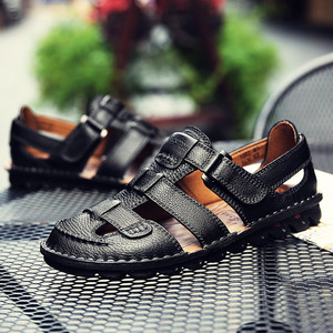 Sandalias Planas de Verano para Hombre, de Cuero Genuino, Punta Cerrada, con Correa de Hebilla, Antideslizantes, Casuales, para Exteriores, Talla 47 48 - Product Image 1