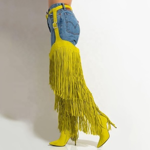 Large Size 44 Tassel Ornament Fancy Design Party Women Over Knee High <b>Boots</b> Thin Heel Women Long Booties Pointed Toe Side Zipper - Product Image 6