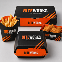 Boîte en papier jetable personnalisée avec logo pour emballage alimentaire de burgers, poulet frit et frites, pour vente en gros et marque privée, directement de l'usine