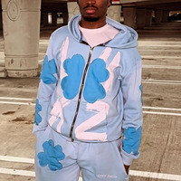 Patch brodé Streetwear Flare et ensemble de sweat à capuche Sun Fade Acid Wash survêtements lettre Logo personnalisé sweats à capuche ensemble de survêtement