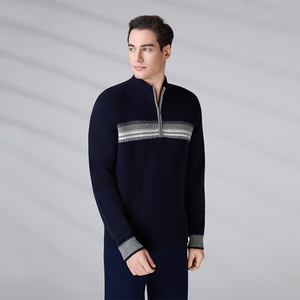 Sweat-shirt personnalisé OEM ODM pour homme, en laine mérinos, à manches longues, décontracté, pull à col zippé, tricoté, anti-boulochage, pour l'hiver - Product Image 5