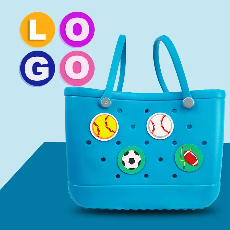 Bolsa Eva de goma y PVC con logotipo personalizado, accesorio de adornos para bolso de playa, gran bolso de mano, para verano, 2022