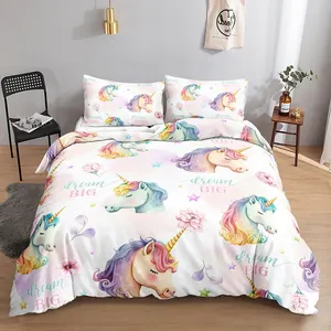 wholesale cheap comforter set 3d printing duvet cover set unicorn kids bedding set