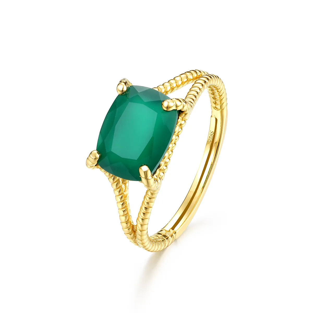Wholesale Green Agate Ring 14K Gold Plated Adjustable Fashion Rings For Women Jewelry