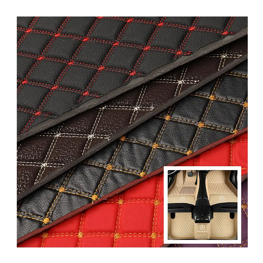 Comfortable Plaid Texture 0.6 cm PU Car Upholstery Faux Artificial Diamond Stitching Synthetic Leather Fabric Supplies