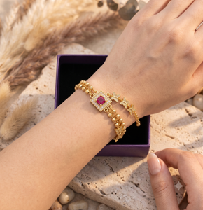 DIVYORO Designer Elegant Gold <b>Bracelet</b> with Gemstone Studded Pattern Traditional Women's Jewelry <b>Copper</b> Brass Wedding Party - Product Image 4