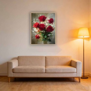 Impression sur toile encadrée peinte à la main, <span class=keywords><strong>fleurs</strong></span> du jour de la Saint-Valentin, nature morte |   Toile encadrée pour décoration murale |   Décoration intérieure - Product Image 3