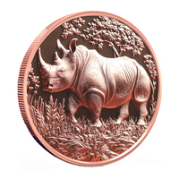 Pièce de monnaie en cuivre pur 999 de 1 Troy oz, ronde, ultra haute relief, motif rhinocéros animal sauvage, vente en gros personnalisée pour collectionneurs et investisseurs