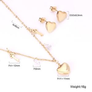 Asonsteel BRAND <b>WEDDING</b> <b>BRIDAL</b> GOLD JEWELRY SET FASHIONABLE 24K GOLD Heart Key Pendant Earrings JEWELRY SET - Product Image 2