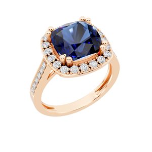 SGARIT Women's 14K Solid Gold <b>Cushion</b> Cut LAB Sapphire <b>Ring</b> Pave Setting Rose Gold Plated Classic Style Gemstone Engagement <b>Ring</b> - Product Image 1