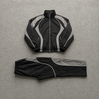 Setelan olahraga windbreaker oversized warna hitam abu-abu kontras, model longgar kasual bergaya vintage streetwear
