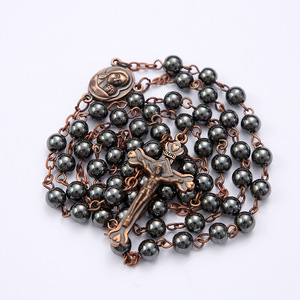 6 MM ematite perle <span class=keywords><strong>nere</strong></span> crocifisso grani di pietra San Gerusalemme croce terra antico <span class=keywords><strong>rosario</strong></span> religioso <span class=keywords><strong>collana</strong></span> - Product Image 3