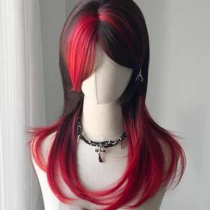 วิกผมยาวตรงแบบไล่สีทรงวูล์ฟเทล มัลเล็ต  พร้อมหน้าม้าปัดข้าง  ทำจากเส้นใยทนความร้อนสูง  คลุมทั้งศีรษะ สำหรับคอสเพลย์  สำหรับผู้หญิง - Product Image 3