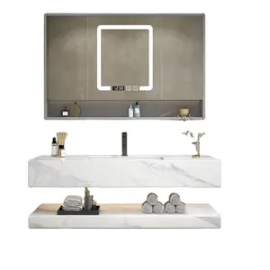 Miroir blanc simple américain chevauchement et vanités miroir de lavabo en marbre pour armoire de salle de bain avec tiroirs