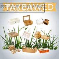 Boîte à lunch carrée jetable écologique en kraft avec fenêtres transparentes pour plats à emporter, sushis, salades, pelliculage brillant, gaufrage, qualité alimentaire