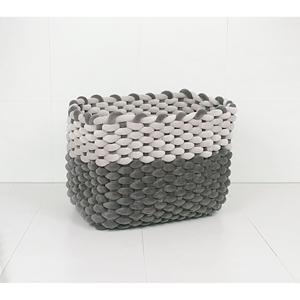 Panier en tissu doux tissé à la main, gris et blanc, 40x30x34cm - Product Image 1