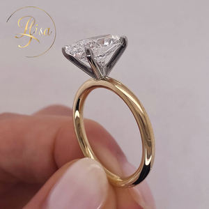 Cincin soliter kepala <span class=keywords><strong>Platinum</strong></span> kustom Vvs Lab berlian tumbuh potongan Oval 10K 14K 18K perhiasan cincin pertunangan emas mewah - Product Image 1
