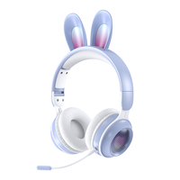 Audífonos con Orejas de Gato y Luces LED RGB, Auriculares Inalámbricos para Niños y Niñas, Audífonos Infantiles Sobre la Oreja