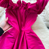 Robe longue décontractée élégante pour femme, coupe trapèze, épaules dénudées, manches bouffantes, idéale pour les fêtes, les vacances et le quotidien