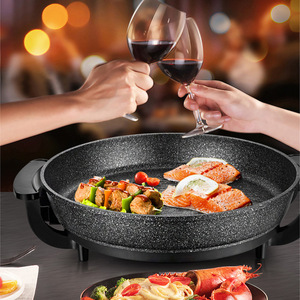 Sipyong <b>Electric</b> Grill <b>Pan</b> 42cm Round Non-Stick Maifan Stone Color With Lid For Meat And Buns - Product Image 3