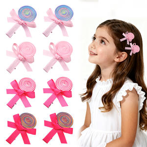 Pince <span class=keywords><strong>à</strong></span> cheveux rose bonbon faite <span class=keywords><strong>à</strong></span> la main avec ruban, pince <span class=keywords><strong>à</strong></span> franges, nœud pour enfants avec motif sucette - Product Image 1