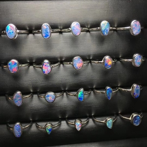 Anillo de ópalo <span class=keywords><strong>australiano</strong></span> Plata 925 Anillos de joyería ajustables Cristal natural para regalo de boda - Product Image 6