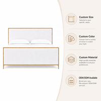 Cadre de lit minimaliste en fer, lit rembourré blanc avec bordure de tête de lit dorée pour projets d'appartements et d'hôtels haut de gamme
