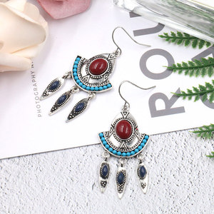 Geometric <b>Drop</b> Earrings Women Alloy Antique <b>Bronze</b> Plated Turquoise Red Stone Bohemia Style Fashion Jewelry - Product Image 4