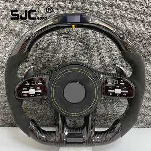SJC Auto LED Car Real Carbon Fiber Alcantara Steering Wheel C E GLA GLE For Mercedes-Benz A45 W204 W205 W211 W447 Steering Wheel