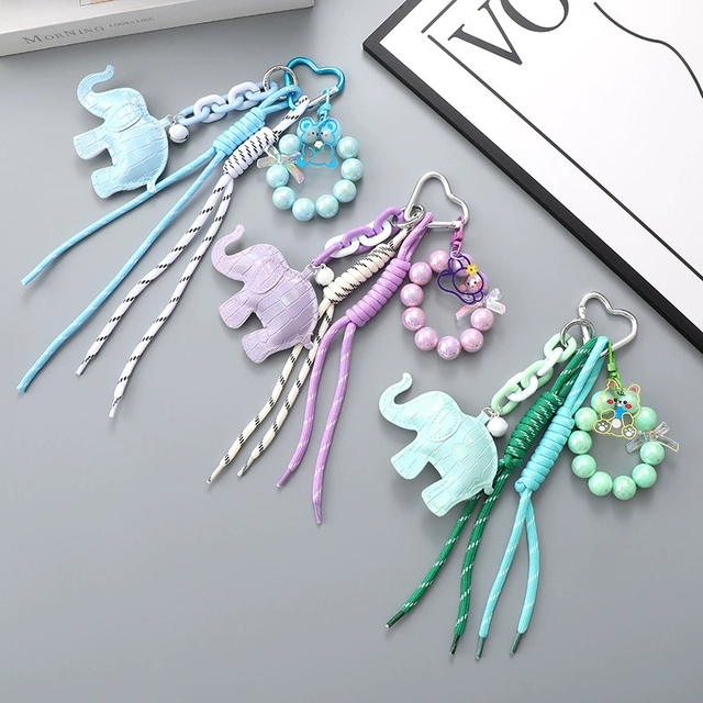 New Wholesale Phone Chain Phone Charm Miu Series Bag Hanging Accessory, Cartoon Doll Leather Elephant Keychain