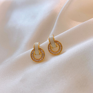 Boucles d'oreilles rondes en zircone cubique de luxe pour femme Boucles d'oreilles en argent avec aiguille en zircon géométrique - Product Image 5