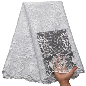 Ucuz beyaz döşemelik kumaş afrika dantel kumaş taşlar son fransız Net dantel kumaşlar nakış dantel düğün parti için 2727