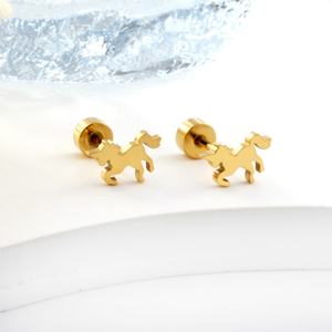 High Quality Fashion Jewelry <b>Women</b> Romantic Wholesale Stainless Steel Screw Plug <b>Horse</b> Stud Earrings - Product Image 3