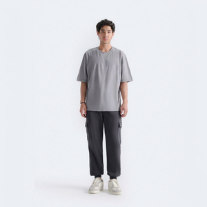 เสื้อยืดโอเวอร์ไซส์สีเทาสำหรับผู้ชาย แขนสั้น คอกลม สไตล์ลำลอง ผ้าฝ้ายเจอร์ซีย์ 100% ทรงปกติ ความยาวปกติ - Product Image 1