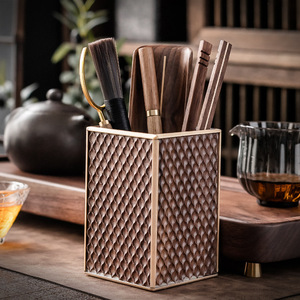 Juego de Té de Madera de Nogal para Seis Personas, Utensilios de Té Kung Fu, Forma Cuadrada, Asas Doradas, Herramientas para Preparar Té de la Tarde - Product Image 3