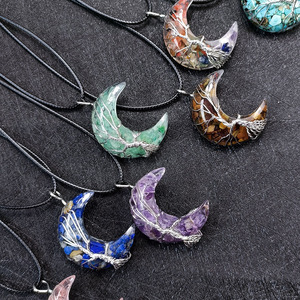Cristal naturel pierre lune forme Chakala arbre de vie fil enroulé pendentif améthyste oeil de tigre pierres précieuses collier <span class=keywords><strong>bijoux</strong></span> bricolage - Product Image 6