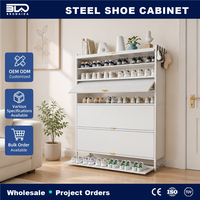 Meuble à chaussures profond de 32 cm, en métal durable, avec porte basculante, grande taille, et plateau inférieur intégré