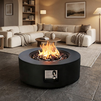Table de feu ronde Orizaba en béton renforcé de fibres de verre, artisanale, haut de gamme, en acier au carbone sur mesure, pour extérieur, en pierre calcaire.