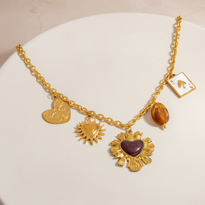 Collier pendentif cœur en acier inoxydable plaqué or 18 carats pour femme, chaîne de clavicule de luxe DIY - Product Image 3