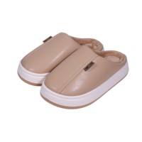 Paul Frank – Chaussons mules en cuir PU pour femme, doublés de fourrure, à bout fermé, plateforme, à enfiler, pour l'hiver, chaussures d'intérieur à semelle épaisse