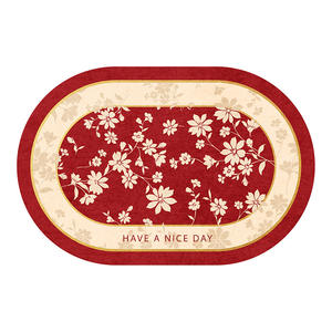 Alfombra de baño de estilo chino, diseño floral ovalado, absorbente, antideslizante, para entrada de baño, patrón de terciopelo rojo - Product Image 1